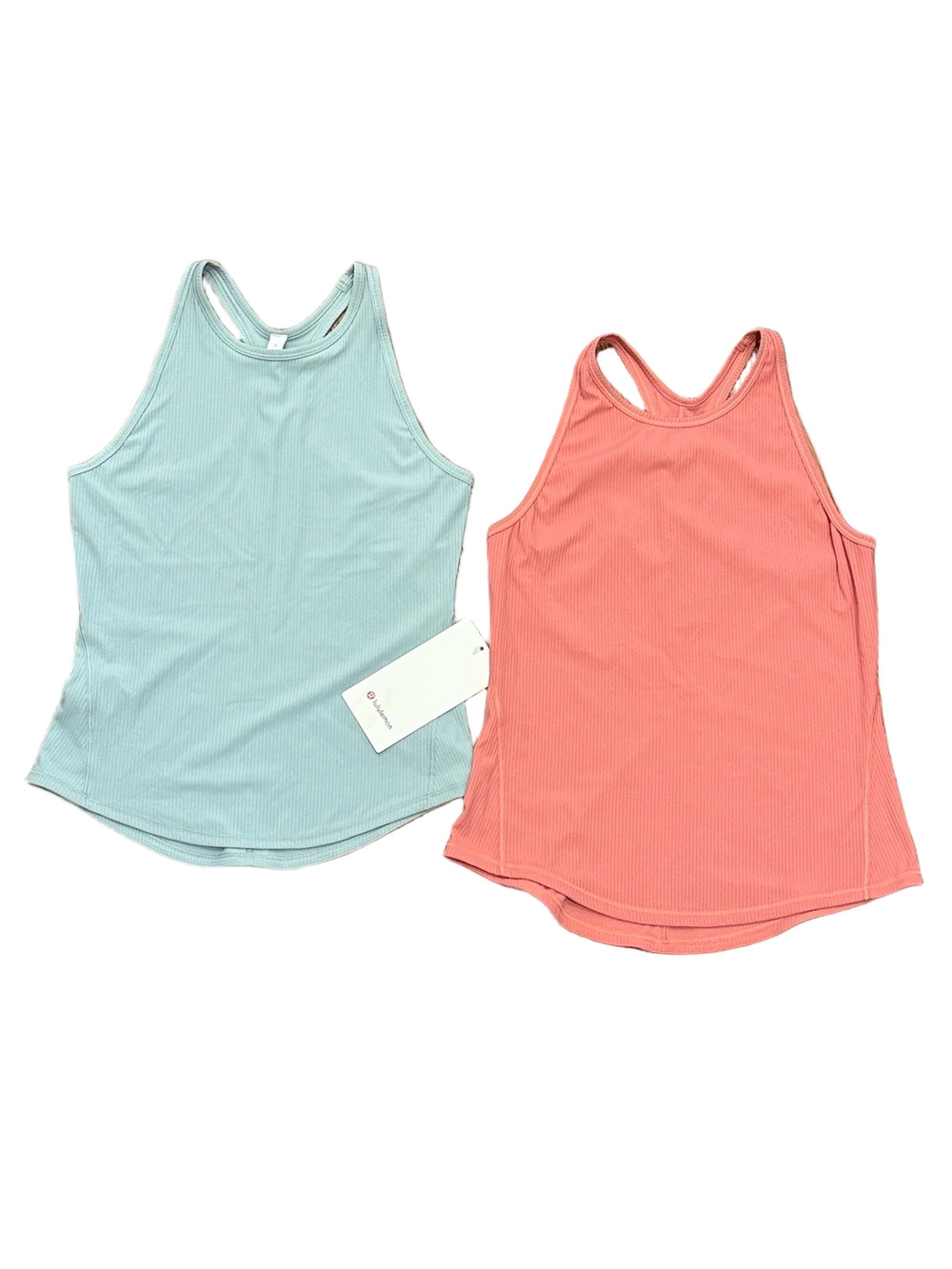 Lululemon 2 Tank Bundle - Base Pace Ribbed Tank Tops, Green & Coral | Size 4